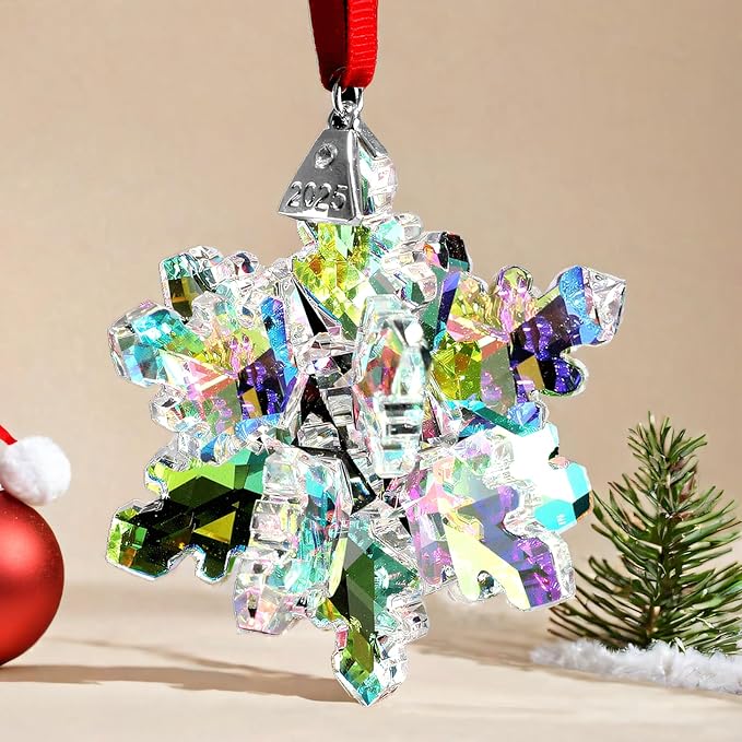 Annual Edition 3D Ornament 2025 Crystal Christmas Ornaments,Christmas Tree Ornaments Crystal Sun Catcher Home Hanging Decor,Holiday Christmas Decor & Collector’s Gift (3D-Colorful)