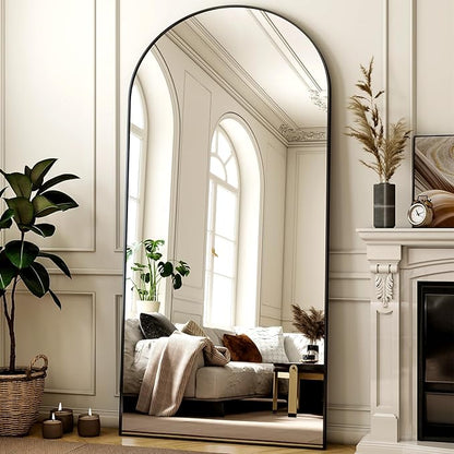 78"x38" Arched Full Length Mirror Floor Mirrors with Aluminum Alloy Frame Free-Standing Wall Mounted Floor Mirrors or Large Dressing Mirror, Black Mirror Full Length