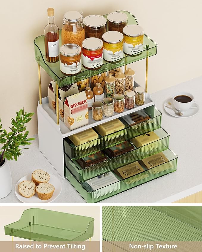 Bathroom Organizers and Storage, Makeup Organizer (Sturdy Durable Attractive), Ideal for Vanity, Countertop, Counter, Perfume, Skincare, Cabinet, Cosmetic, Dresser Organizer (Green)