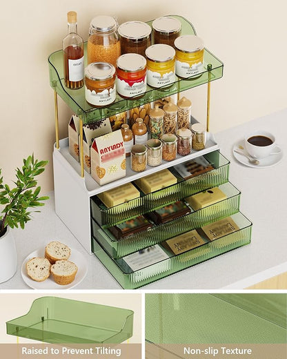 Bathroom Organizers and Storage, Makeup Organizer (Sturdy Durable Attractive), Ideal for Vanity, Countertop, Counter, Perfume, Skincare, Cabinet, Cosmetic, Dresser Organizer (Green)