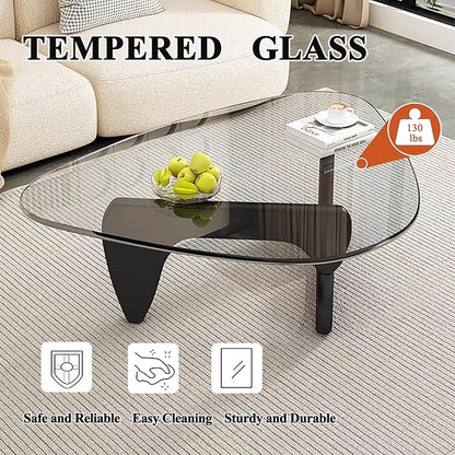 Mid Century Modern Glass Coffee Table, Black Coffee Table for Living Room, Elegant and Functional Coffee Tables,Suitable for Bedroom Living Room Reception Office Tables（Black/Transparent，Large）