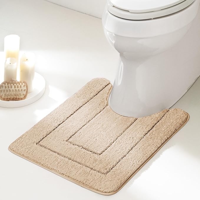 GRANNY SAYS Bathroom Toilet Rugs U Shaped, Bath Mats for Bathroom, Bath Rugs Non Slip Washable, Absorbent Microfiber Toilet Mat, Soft Plush Shaggy, 20" x 24", Khaki