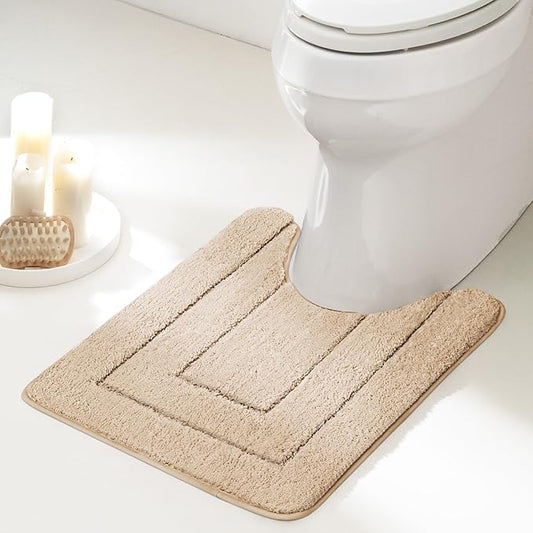 GRANNY SAYS Bathroom Toilet Rugs U Shaped, Bath Mats for Bathroom, Bath Rugs Non Slip Washable, Absorbent Microfiber Toilet Mat, Soft Plush Shaggy, 20" x 24", Khaki