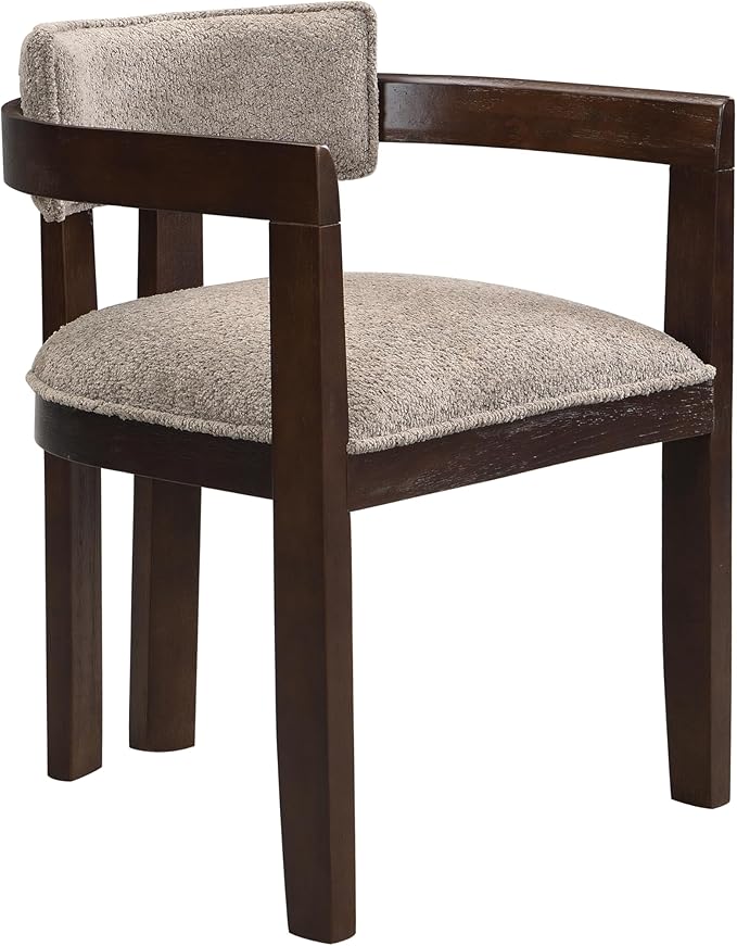 Christopher Knight Home Falcon Boucle Fabric Upholstered Dining Chairs Set of 2, Modern Wooden Dining, Curved Backrest Kitchen Side Chair,Living Room Extra Seat, Espresso