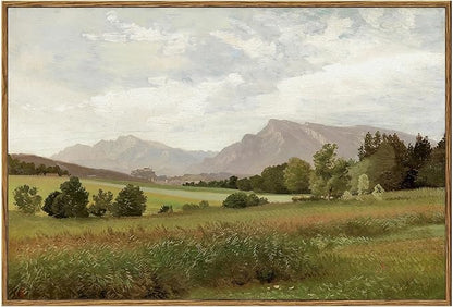 KBKBART Framed Vintage Landscape Wall Art Prints, Retro Muted Green Forest Valley Nature Wilderness Canvas Painting, Farmhouse Decor Wall Art for Bedroom, Bathroom,Vintage Wall Decor(16"x24")