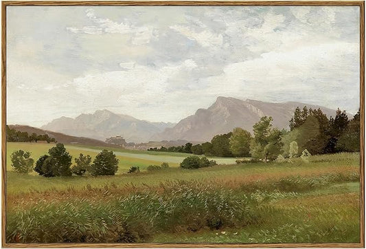 KBKBART Framed Vintage Landscape Wall Art Prints, Retro Muted Green Forest Valley Nature Wilderness Canvas Painting, Farmhouse Decor Wall Art for Bedroom, Bathroom,Vintage Wall Decor(16"x24")