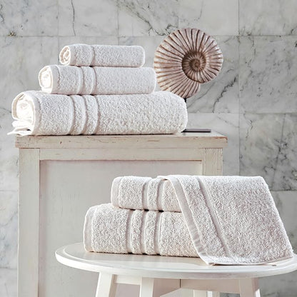 Hawmam Linen Cream 6 Piece Bath Towels Set for Bathroom Original Turkish Cotton Soft Premium Bath Towels Hand Towels, Sea Salt