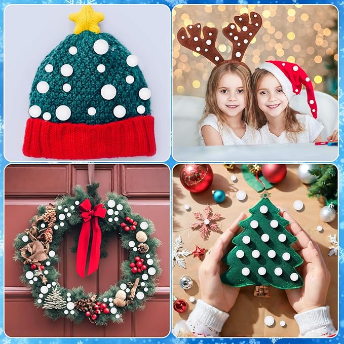 UPINS Christmas Pom Poms Balls, 600 Pieces Light White Pompoms Pom Poms for Crafts Making DIY Holiday Christmas Decorations Supplies (3 Size )