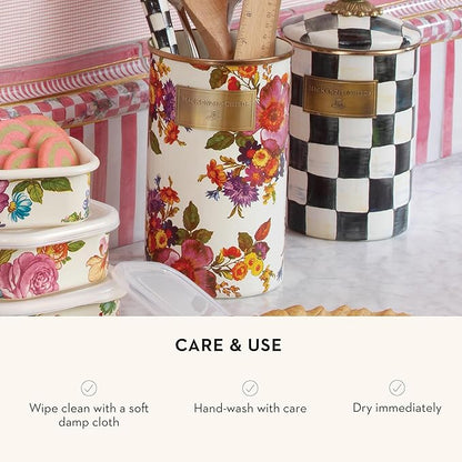MACKENZIE-CHILDS Enamel Utensil Holder, Kitchen Utensil Holder for Countertop, Storage Caddy, White Flower Market