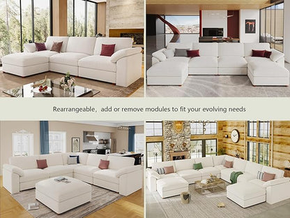EASE MOOSE Oversized Modular Sectional Sofa, Extra Large L Shape Sectional Couch,Comfty Wide Deep seat Modular Sofa for Living Room, Removable Cover,White