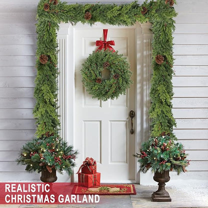 6 Ft Real Touch Christmas Garlands with Pine Cone,Thick and Lush，Bendable guirnaldas navideñas, Lifelike Pine Cedar Garland, Christmas Garland for Mantle,Indoor Outdoor Christmas Decorations