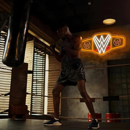 Wrestling neon sign LED wall decor with brightly colored wrestling belts and logos for gaming bedrooms, match parties, sports fan gifts, wrestling gifts, sports themed lighting, Gym Decor and Man Cave