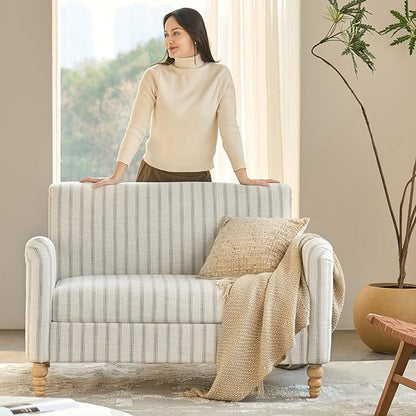 EcoHarbor Living 50.5" Mid-Century Modern Couch, Upholstered Sofa with Armrests, Stripe Mini Couches for Small Space, Living Room, Bedroom, Office, Apartment, Stripe
