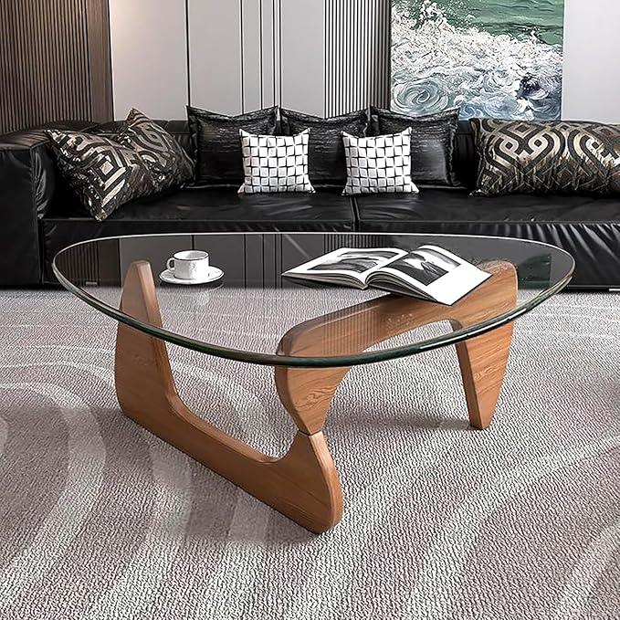 Modern Glass Coffee Table for Living Room, Small mid Century Coffee Table, Stylish Coffee Tables, Suitable for Bedroom Living Room Reception Office Tables（Walnut/Transparent，Medium）