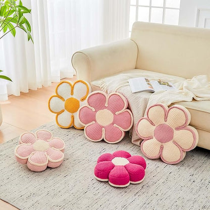 Flower Pillow, Soft Flower Decorative Throw Pillow, Cute Daisy Flower Shaped Seating Floor Cushion Room Décor Plush Pillows for Sofa Couch Bed (17.7 Inch, Ivory)