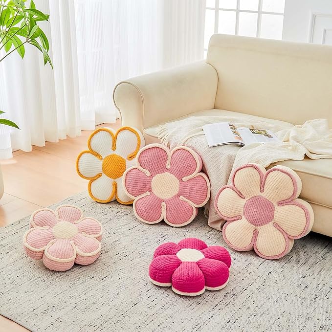 Flower Pillow, Soft Flower Decorative Throw Pillow, Cute Daisy Flower Shaped Seating Floor Cushion Room Décor Plush Pillows for Sofa Couch Bed (13.7 Inch, Yellow)