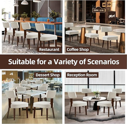 Dining Chairs Set of 6, Fabric Upholstered Wood Kitchen Chairs, Armless Linen Curved Backrest Chair Farmhouse Modern Dining Chairs with Foot Pad for Kitchen/Living Room/Restaurant/Cafe-Beige