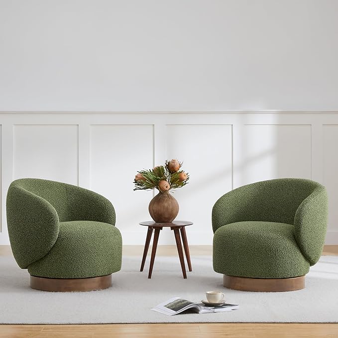 Swivel Accent Chair Round Barrel Armchair Upholstered Performance Fabric for Living Room Bedroom Reading Waitingroom,2 PCS,Moss Green