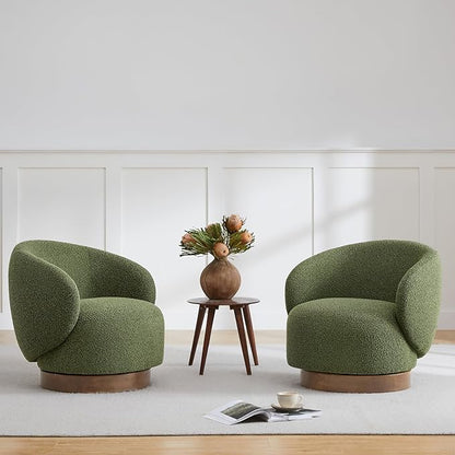 Swivel Accent Chair Round Barrel Armchair Upholstered Performance Fabric for Living Room Bedroom Reading Waitingroom,2 PCS,Moss Green