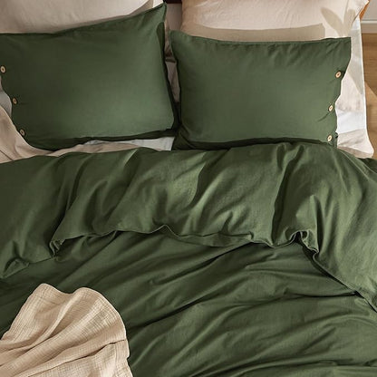 Bedsure Linen Duvet Cover Queen - Linen Cotton Blend Bedding Set, Soft & Cozy, 3 Pieces, 1 Duvet Cover 90x90 Inches and 2 Pillowcases, Olive Green Color Cooling Bedding, Comforter Sold Separately