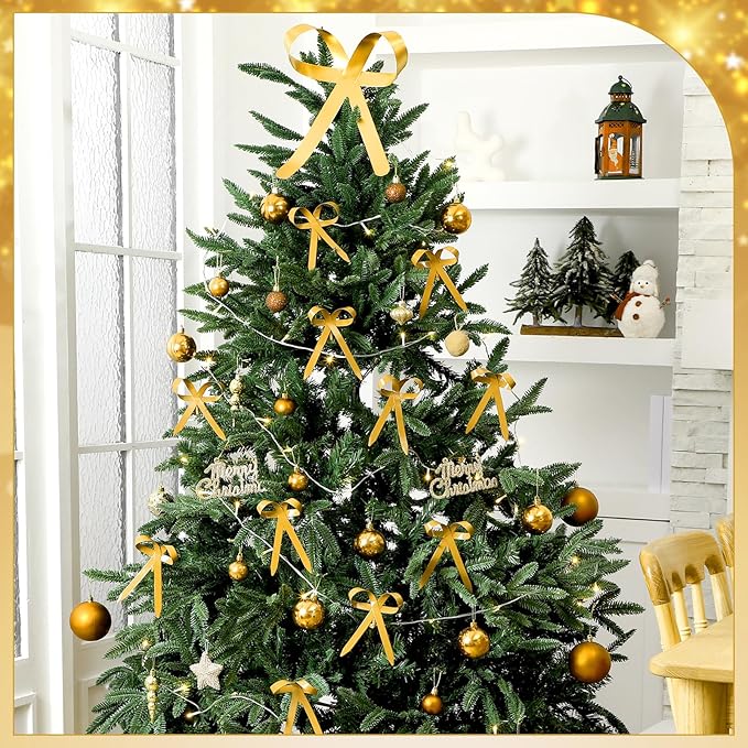 12 Pcs 2025 Metal Christmas Bow Ornaments for Christmas Tree Garland Wreath Bulk Bow with Clip Ornament Vintage Indoor Outdoor Home Xmas Party Decorations, 4 x 5 Inches (Gold)