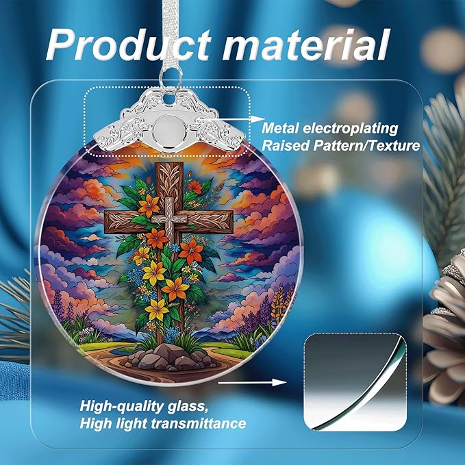 Cross Religious Christmas Ornaments Crystal Glass with Gift Box, Christian Ornament for Christmas Tree Xmas Decorations, Holiday Keepsake Present Exchange Ideas
