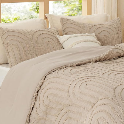 Bedsure Boho Tufted Twin Comforter Set - Khaki Boho Bedding Comforter Sets, 2 Pieces Farmhouse Shabby Chic Embroidery Bed Set, Soft Fluffy Cozy Arch Pattern Comforter for All Seasons