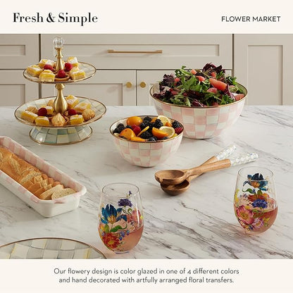 MACKENZIE-CHILDS Stemless Wine Glasses, Decorative Wine Glasses, 16 Ounces, Set of 4, Flower Market