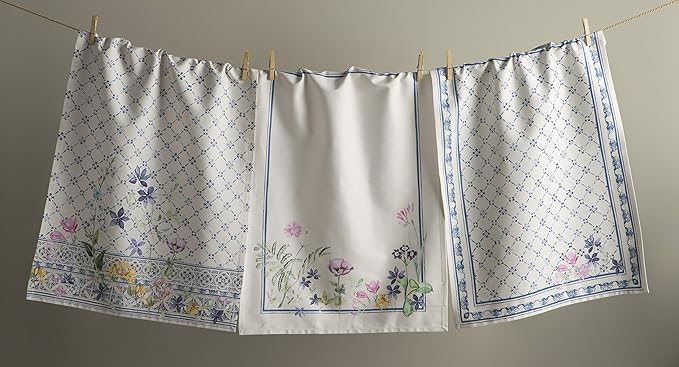 Maison d'Hermine Dish Towels 100% Cotton Absorbent Faience Set of 3 Spring Summer