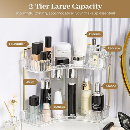 Aveniee Corner Bathroom Counter Organizer, Bathroom Countertop Shelf Makeup Organizer for Vanity Perfume Corner Storage (2 Tiers, White)