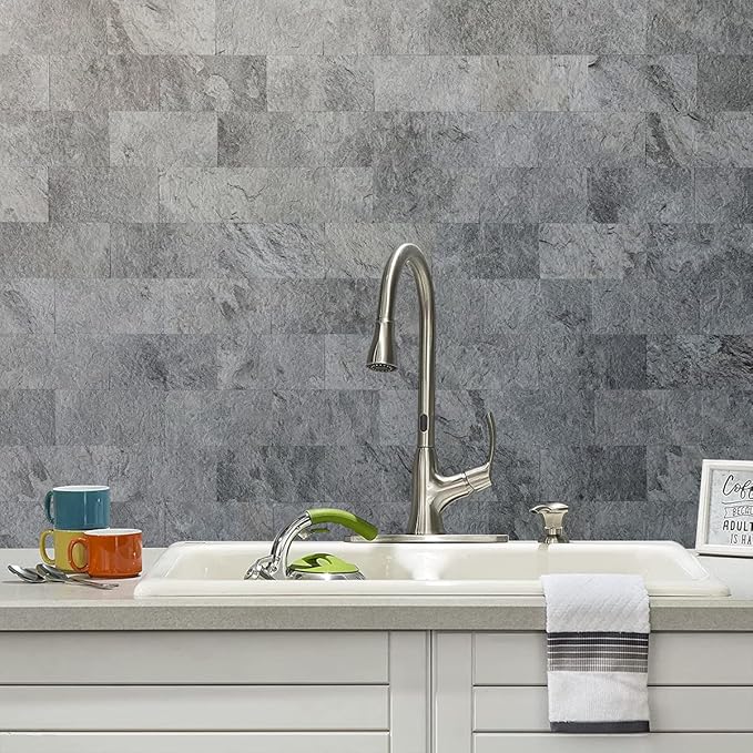 AULIGET 3" x 6" Subway Tile Peel and Stick Backsplash, Thick PVC Stick on Wall Tiles (100, Dark Slate)