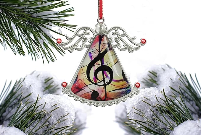 XUTAI Angel Christmas Tree Ornaments Music Note Glass Christmas Hanging Angel Glass Pendant for Holiday Decoration