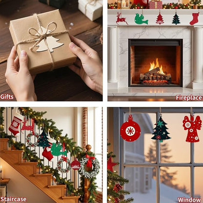 MACTING 45PCS Wooden Christmas Ornaments Unfinished Predrilled Natural Wood Slices DIY Blank Hanging Ornaments Kit for Crafts Centerpieces Christmas Tree Decorations, 9 Styles