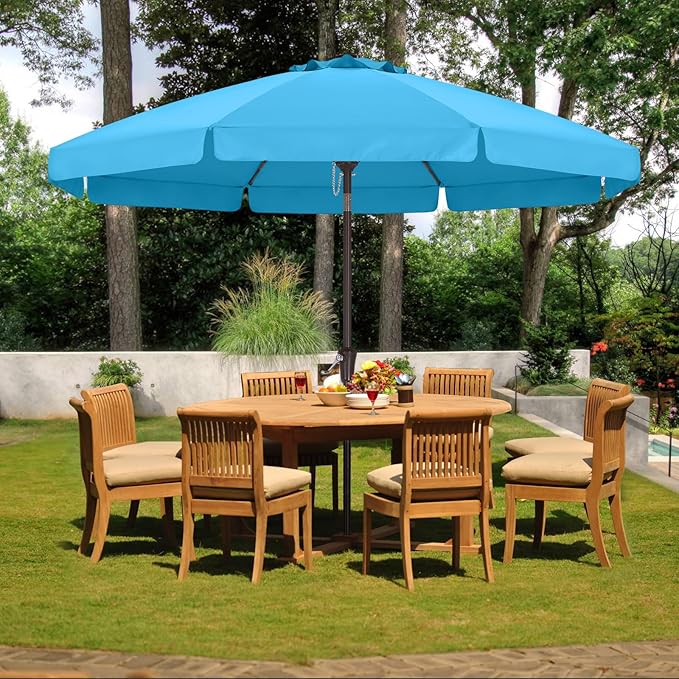 ABCCANOPY 9ft Scalloped Patio Umbrella, Outdoor Table Umbrella with Tilt and Crank, Fiberglass Ribs Deck Umbrella for Patio, Pool, Garden, Picnic (Turquoise)