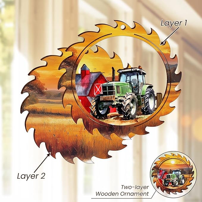 OASSIE Tractor Christmas Ornament 2025 - Wooden Rustic Farmhouse Ornaments for Tree Decoration - Tractor Ornaments Gifts for Women Men Friend, Rustic Gifts for Farmers, Farmhouse Christmas Decorations