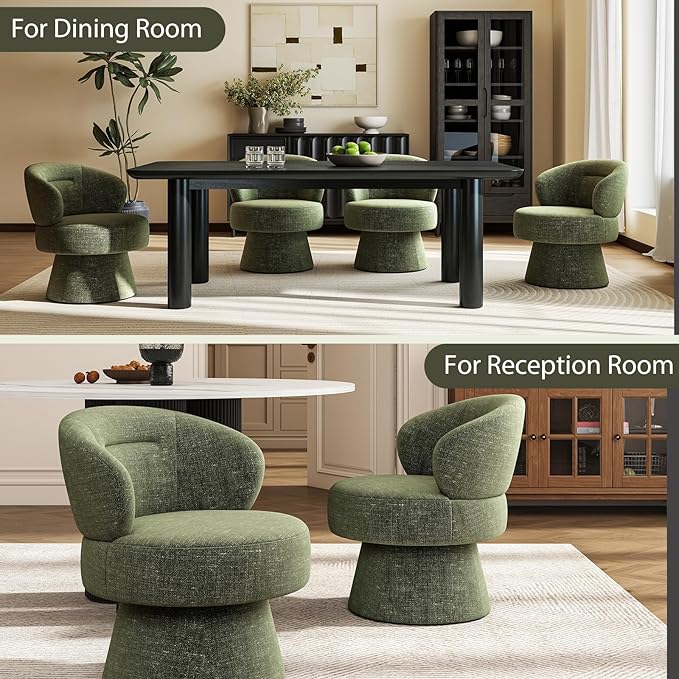 360° Swivel Accent Chairs, Modern Chenille Upholstered Boucle Dining Chair with Back, Vanity Chair Accent Armchair Side Chairs for Dining/Living Room, Bedroom, Green