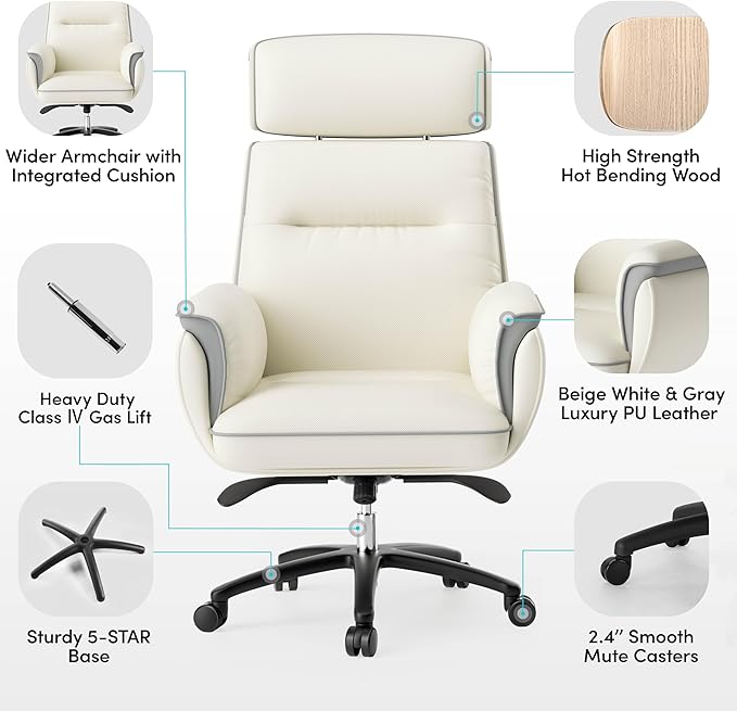 EUREKA ERGONOMIC Microfiber Leather Office Chair Ergonomic Desk Chair, Executive Chair Office Gaming Chair, Comfy Big and Tall Office Chair with Elevatable Headrest & Padded Armrests, Beige