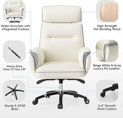 EUREKA ERGONOMIC Microfiber Leather Office Chair Ergonomic Desk Chair, Executive Chair Office Gaming Chair, Comfy Big and Tall Office Chair with Elevatable Headrest & Padded Armrests, Beige