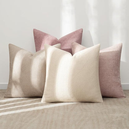 MIULEE Pack of 4 Throw Pillow Covers 18x18 Inch Neutral Pink Cute Decorative Chenille Pillow Covers Farmhouse Boho Accent Cushion Covers for Coquette Room Decor Spring Bedroom Living Room