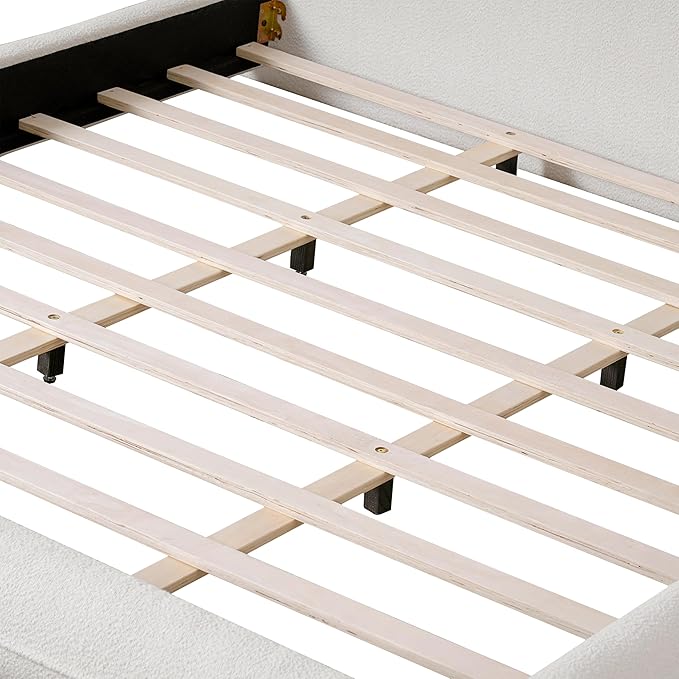 White King Size Bed Frame, Upholstered Cloud Boucle Platform Beds Frames with Headboard, Anti-Collision Soft Rounded Corners Footboard, No Box Spring Required, Easy Assembly (29" H White, King)
