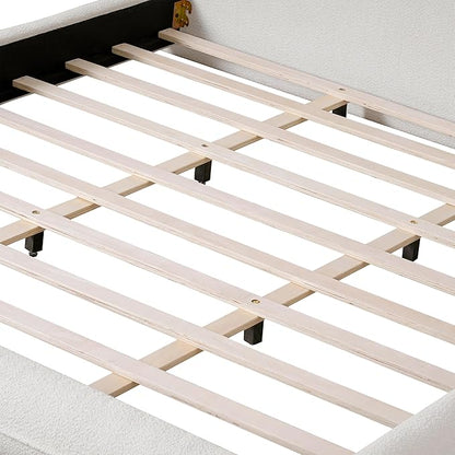 White King Size Bed Frame, Upholstered Cloud Boucle Platform Beds Frames with Headboard, Anti-Collision Soft Rounded Corners Footboard, No Box Spring Required, Easy Assembly (29" H White, King)