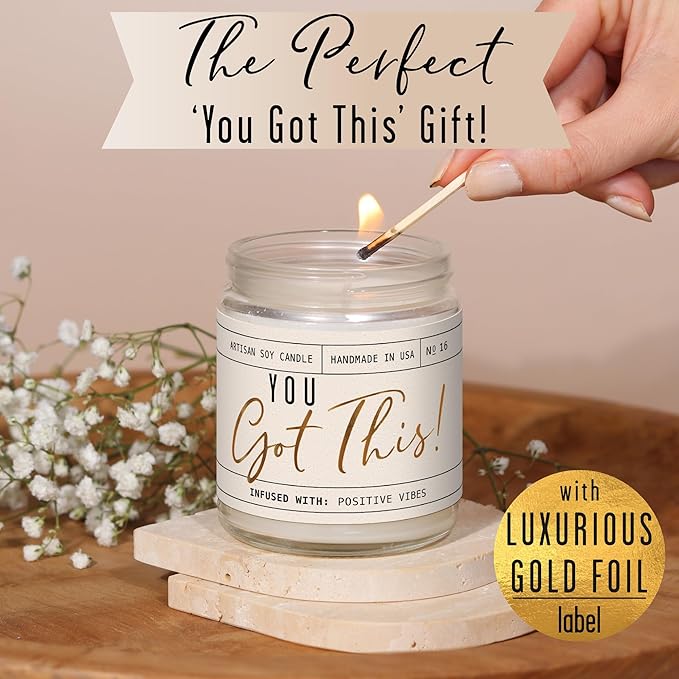 You Got This Gift for Women - 'You Got This' Soy Candle, w/Vanilla, Coconut & Citrus I Positive Vibes Candles for Women I Motivational Desk Decor I Inspirational Decor I 9oz Jar, 50Hr Burn, USA Made
