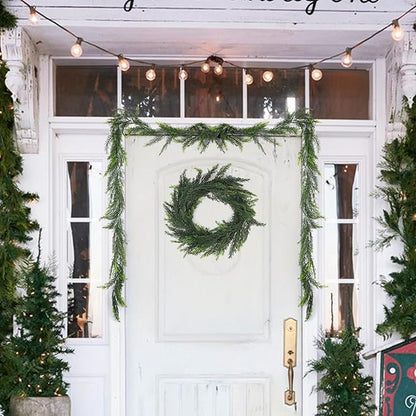 Artificial Christmas Garland Decoration 5.9 Ft Norfolk Pine Garland Winter Garland for Fireplace Stairs Cabinet Home Table Outdoor Snow Style Decor (1 Pc)