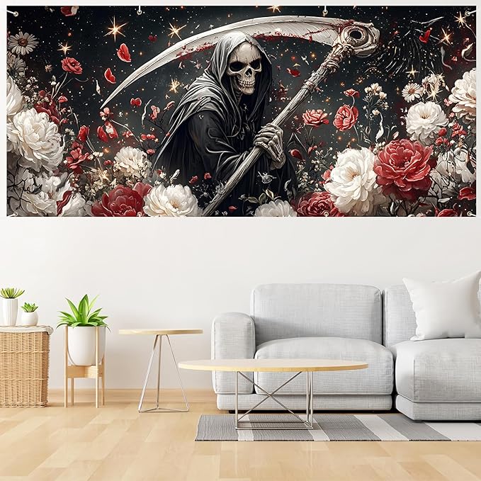 6 x 13 ft Halloween Garage Door Decorations Halloween decorations Witch Door Cover, Hanging Banner, Cauldron Backdrop Mural for Home, Outdoor, Indoor, Spooky Party, Wall, Window (Scythe-1)