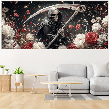 6 x 13 ft Halloween Garage Door Decorations Halloween decorations Witch Door Cover, Hanging Banner, Cauldron Backdrop Mural for Home, Outdoor, Indoor, Spooky Party, Wall, Window (Scythe-1)