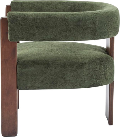 Christopher Knight Home Nettie Modern Accent Chair for Living Room, Velvet Fabric Single Lounge Sofa Chair with Wooden Frame, Comfy Reading Chair for Bedroom, Lounge Armchair with Cushion, Olive Green
