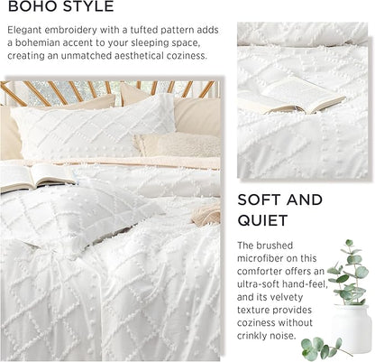 Bedsure Oversized King Comforter Set - White Comforter, Boho Tufted Shabby Chic Bedding for Kids, 3 Pieces Vintage Farmhouse Bed Set for All Seasons, Fluffy Soft Bedding with 2 Pillow Shams