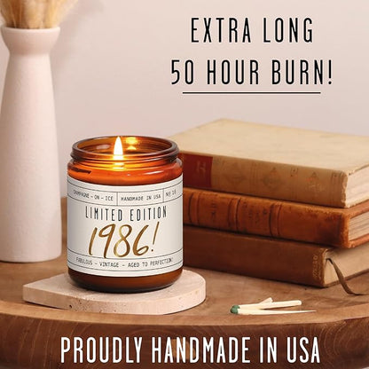 39th Birthday Gifts for Women - 'Limited Edition 1986' Soy Candle, w/Champagne on Ice I 39 Birthday Gifts for Women I 39th Gift for Her Ideas I 9oz Reusable Jar, 50Hr Burn, Made in USA