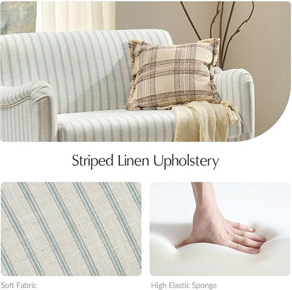 EcoHarbor Living 50.5" Mid-Century Modern Couch, Upholstered Sofa with Armrests, Stripe Mini Loveseat Couches for Small Space, Living Room, Bedroom, Office, Apartment, Blue