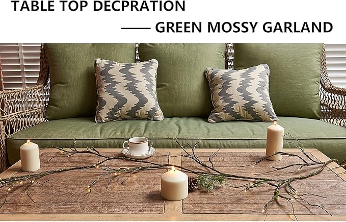 Fudios Greenery Garland with Lights for Mantle with Timer 48 LED 6FT Mossy Vine Garland Lights for Table Centerpieces Indoor Outdoor